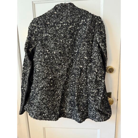 BCBG Max Azria black and white tweed swing jacket with black stretch sleeves - Picture 6 of 6